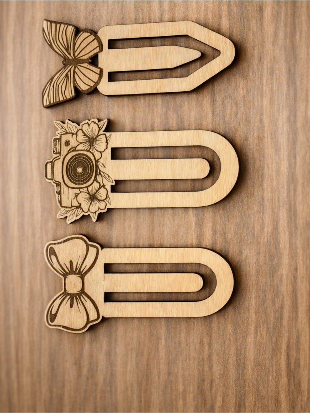 Wooden Camera Clip Bookmark Handmade